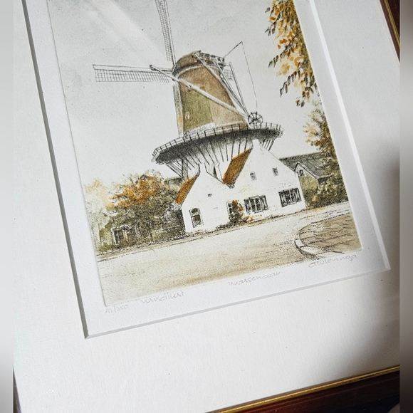 Vintage Framed Hand Coloured Engraving Dutch Windmill Signed A. Wieringa - Picture 7 of 9